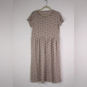 Jaju Korean Floral Tan Beige Midi Dress - Small